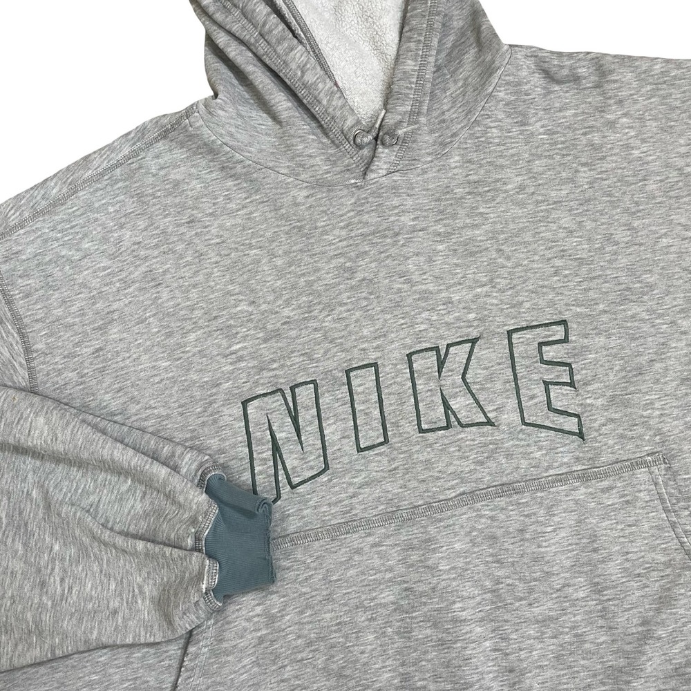 Nike Spellout Hoodie Mens XXL Gray Vintage Y2K Embroidered Distressed Pullover